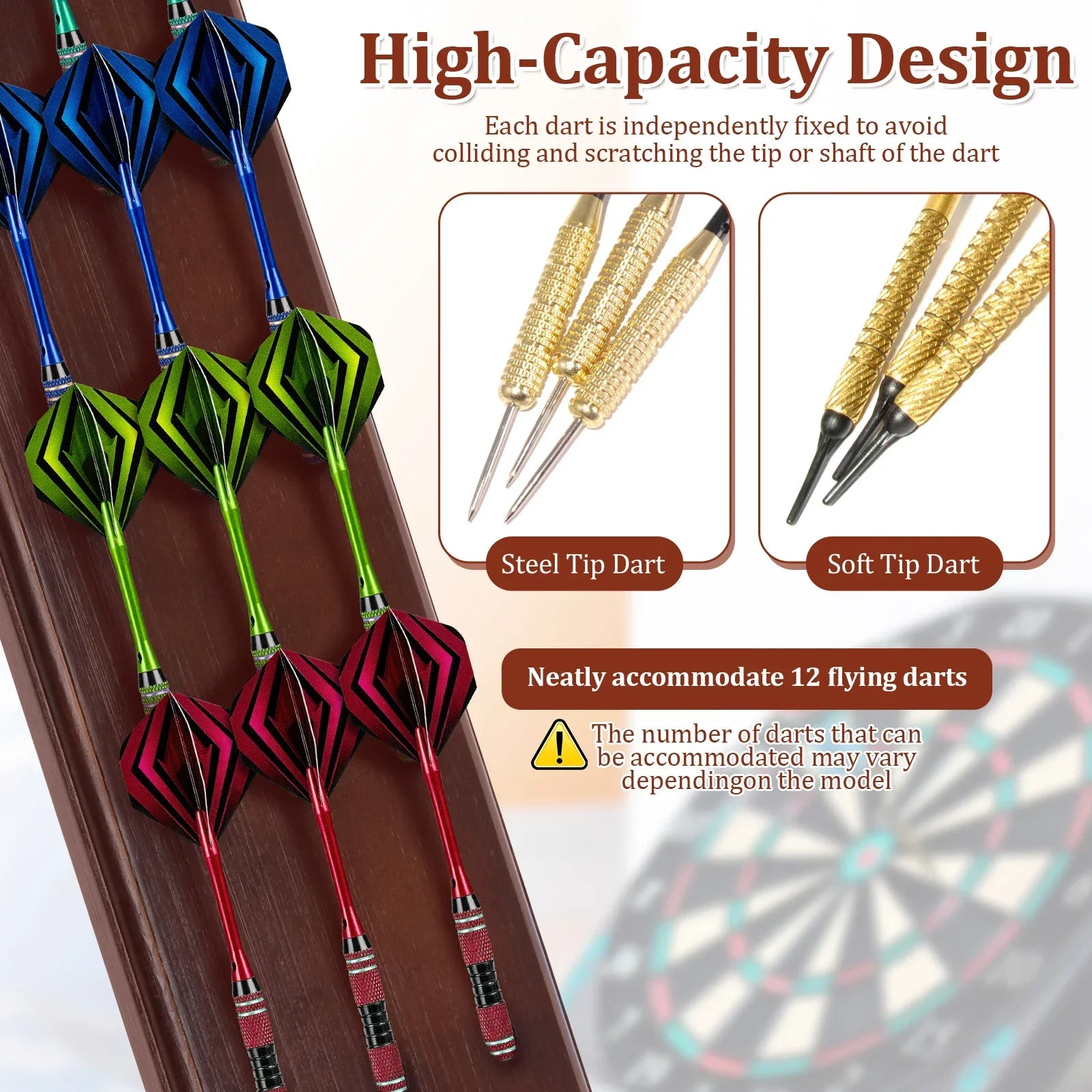 Wall Mounted Darts Stand Wooden Darts Holder Set with Metal Hook 12 Slot Large Capacity Dart Storage Stand Display Rack for Play