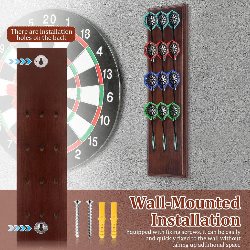 Wall Mounted Darts Stand Wooden Darts Holder Set with Metal Hook 12 Slot Large Capacity Dart Storage Stand Display Rack for Play